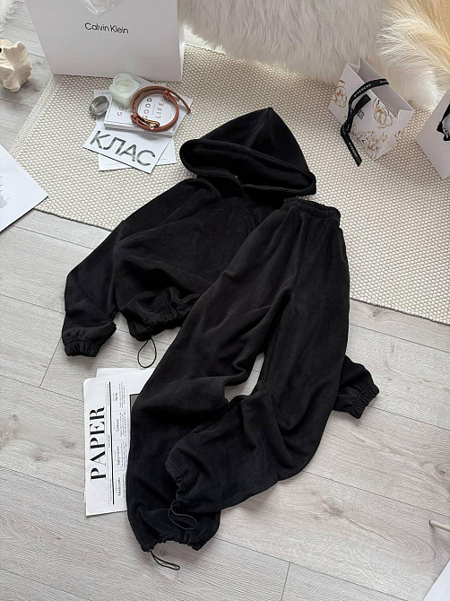 Жіночий стильний теплий костюм Двосторонній Фліс Чорний, 46/48 Одеса - фото 2