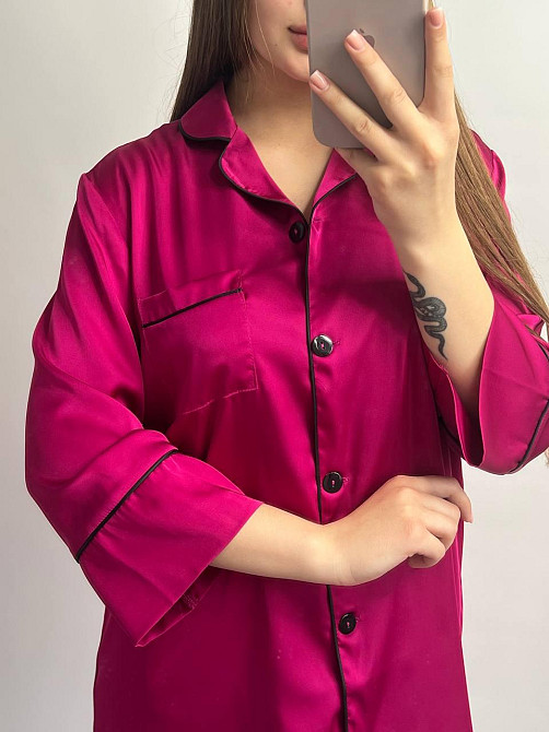 Жіноча нічна сорочка подовжена шовкова Малиновий S Харків - фото 6