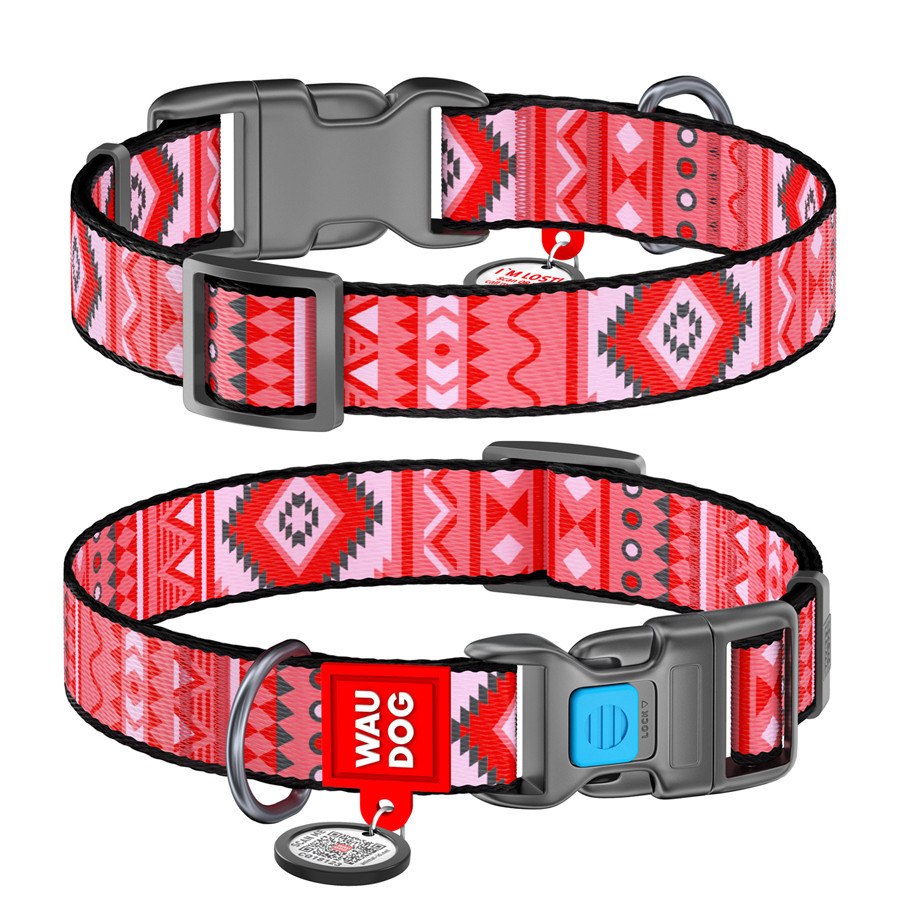 Нашийник для собак нейлоновий WAUDOG Nylon з QR-паспортом, малюнок "Етно червоний", пластиковий фастекс, Ш 25 Вінниця - фото 1