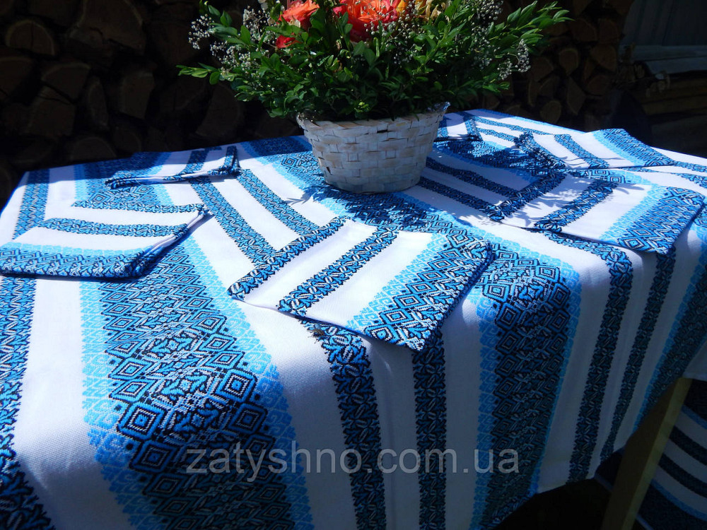 Синя скатертина вишита і серветки Київ - фото 2