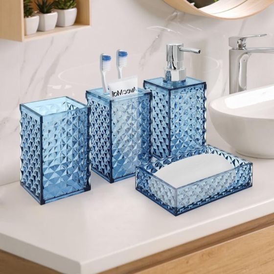 Набор аксессуаров 4в1 для ванной и душа, дозатор для мыла, мыльница, стаканы,материал акрил Каменец-Подольский