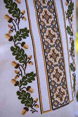 Вышиванка мужская, льняная, с длинным рукавом, белая, лен   , топ Киев