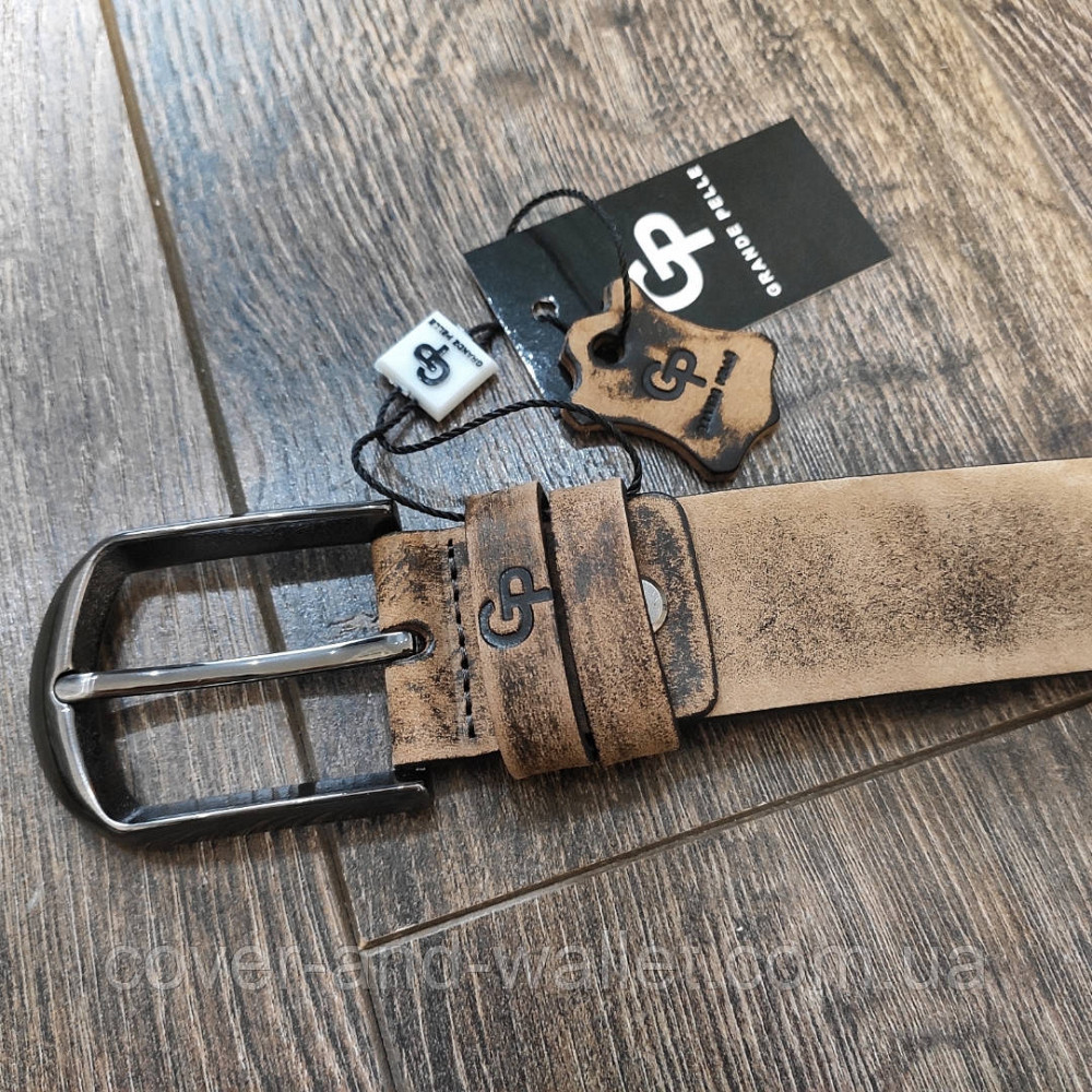 Мужской бежевый кожаный ремень ручной роботы Grande Pelle Labbro Киев - изображение 2