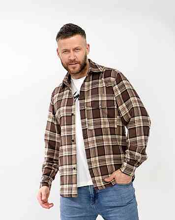 Чоловіча повсякденна сорочка в карту турецький котон фланель Шоколад, 48 Одеса