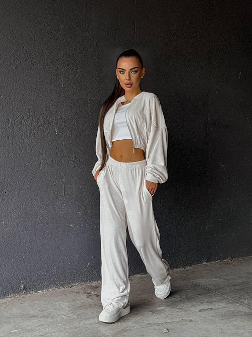 Женский прогулочный костюм двойка: кофта и штаны велюр мрамор Молочно-серый, 42/44 Одесса - изображение 6