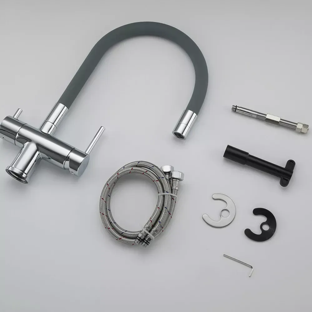 Змішувач для кухні на дві води GAPPO G4398-30 з гнучким виливом, сірий/хром Київ - фото 9