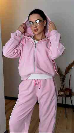 Жіночий теплий костюм-двійка з кантом двосторонній фліс Рожевий, 42/44 Одеса