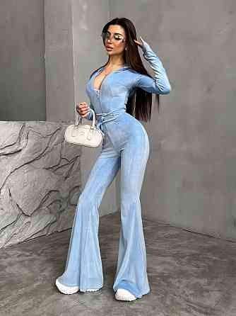 Жіночий стильний повсякденний велюровий комбінезон Блакитний, 42/44 Одеса