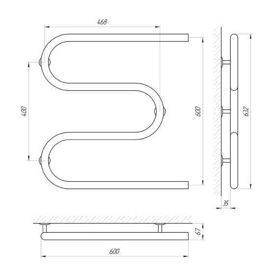 Полотенцесушитель Laris Змеевик 32 РС3 600Х600 1'' Киев