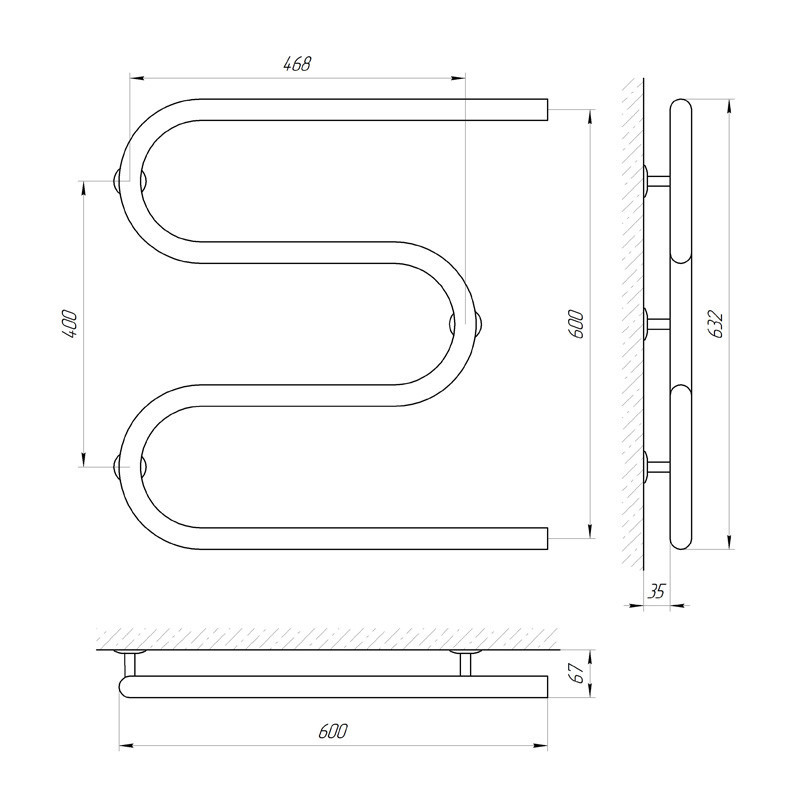 Полотенцесушитель Laris Змеевик 32 РС3 600Х600 1'' Киев - изображение 5