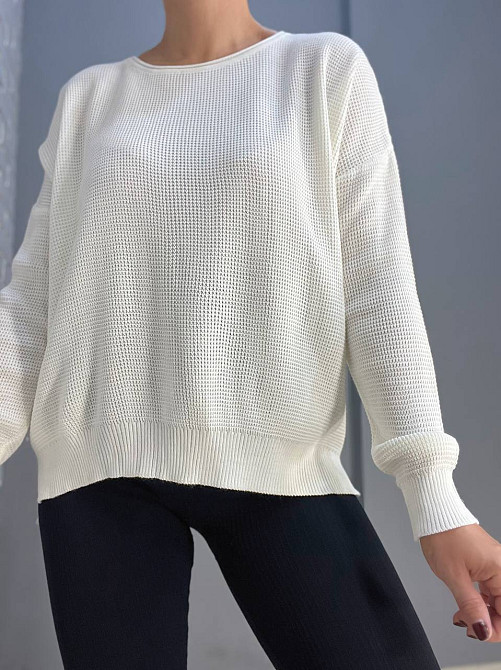 Свитер женский MIX RAY 6183 тонкий вафельный разрез по бокам оверсайз свободный крой, белый, one size Киев - изображение 5