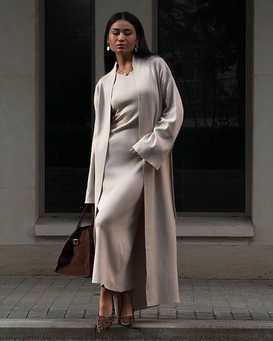 Женский базовый теплый костюм двойка: кардиган и платье ангора Бежевый, 46/48 Одесса - изображение 1