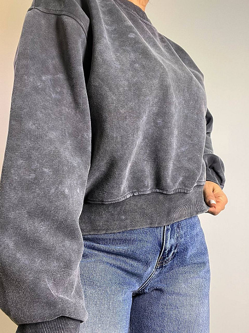 Свитшот женский Joy One 25177 оверсайз свободный крой средняя длина вареный тай-дай one size, графит, one size Киев - изображение 7