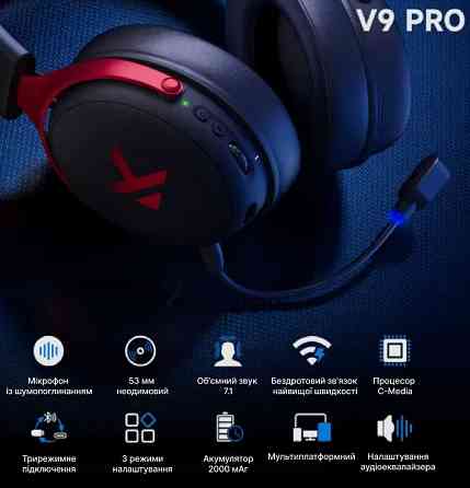 MCHOSE V9 Pro — Бездротові ігрові навушники игровые наушники чорні Київ
