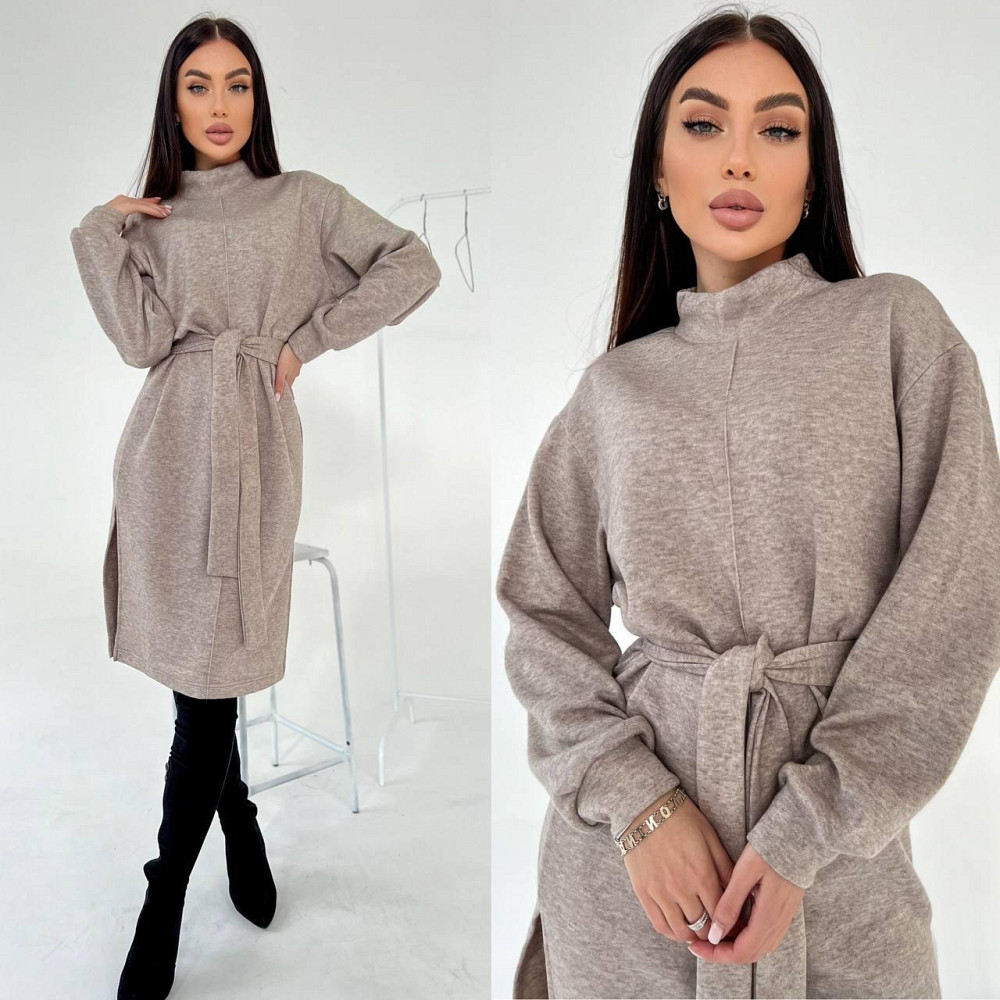 Жіноче стильне тепле плаття з розрізами турецька двостороння ангора люкс Беж, 48/50 Одеса - фото 1