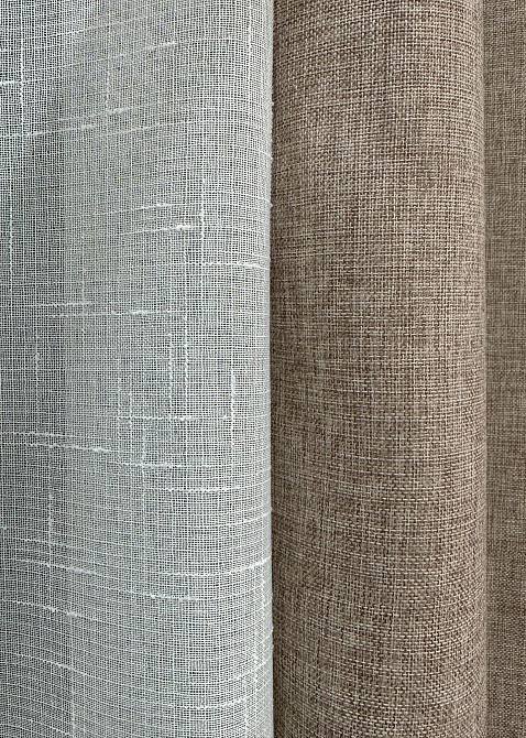 Комплект штор VR-Textil Лен Мешковина 150х270 2шт и Тюль 400х270 113ш-115т Светло-кофейный с белым 71-053/3 Киев - изображение 7