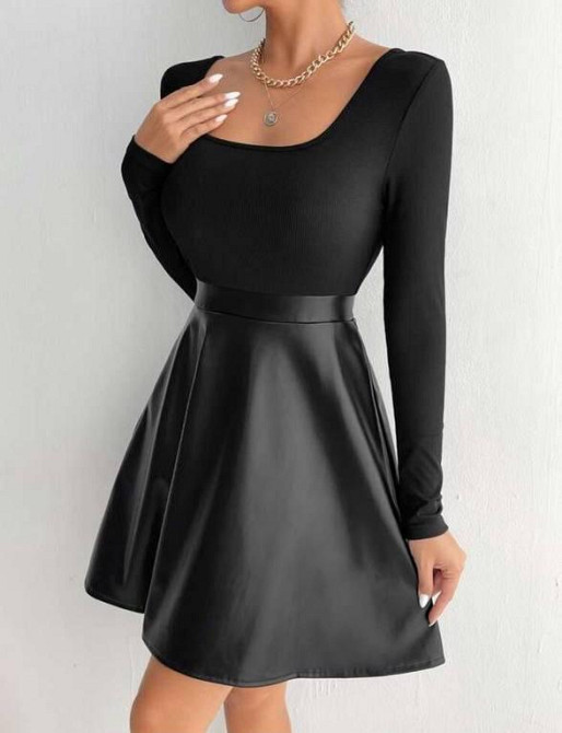 Женская базовая мини юбка из эко-кожи Черный, 46/48 Одесса - изображение 3