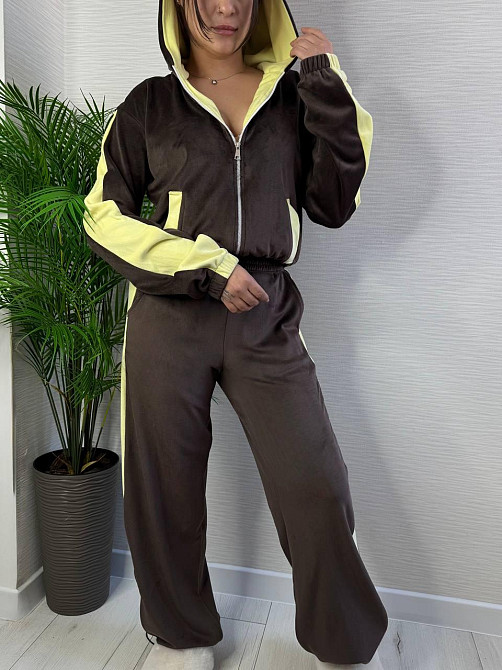 Жіночий стильний трендовий костюм для плюшевий велюр Шоколадний, 46/48 Одеса - фото 1