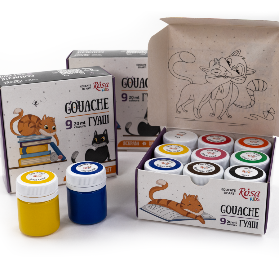 Набор гуашевых красок Cats 9×20мл ROSA Kids Киев - изображение 3