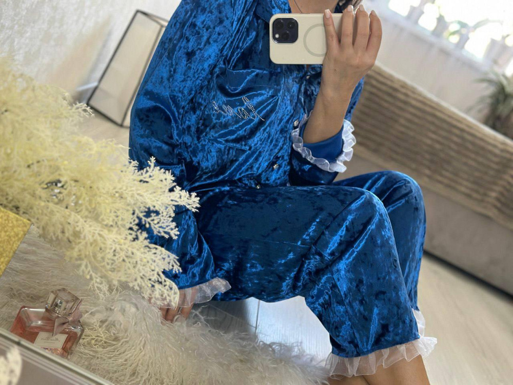 Женская домашняя повседневная пижама из мраморного велюра Электрик, 42/44 Одесса - изображение 1