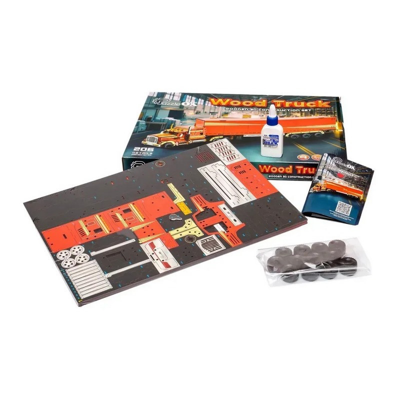 Дитячий дерев'яний 3D конструктор "Фура з причепом" Puz-00952, 206 деталей Вінниця - фото 6