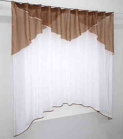 Кухонная тюль арка с ламбрекеном VR-Textil № 025к белый с коричневым 280х170 см (52-0559) Киев