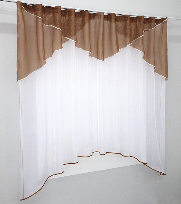 Кухонная тюль арка с ламбрекеном VR-Textil № 025к белый с коричневым 280х170 см (52-0559) Киев - изображение 2