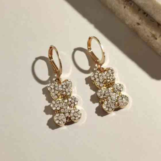 Серьги с мишками для детей с камушками золотистые Киев