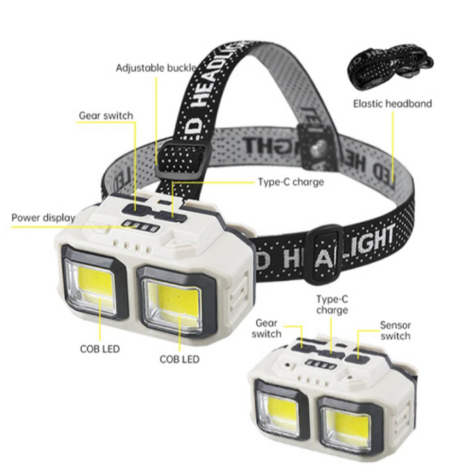 Налобний ліхтар HX-816S-2COB PL-124, Білий, Червоний, Датчик руху, Водонепроникний, 1x18650, ЗУ Type-C Дніпро - фото 5