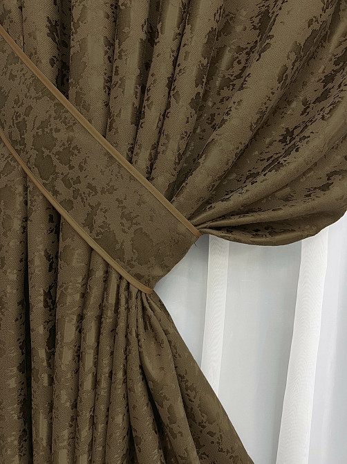 Комплект готовых штор VR-Textil Лен мрамор Pavliani ХО № 1261ш Коричневый 150х280 см 2 шт (33-0108) Киев - изображение 13