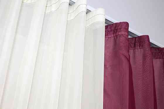 Кухонний комплект VR-Textil № 051к тюль і шторки з підв'язками бордовий з молочним 280х170 см (50-400) Київ