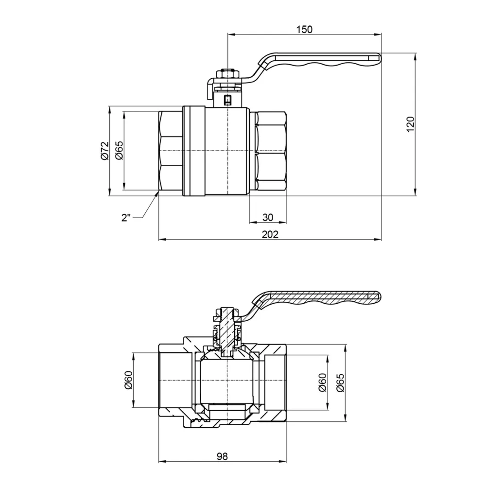 Кран кульовий Thermo Alliance Standart 2" ВР для води (важіль) SD600NW50PN40 Київ - фото 10