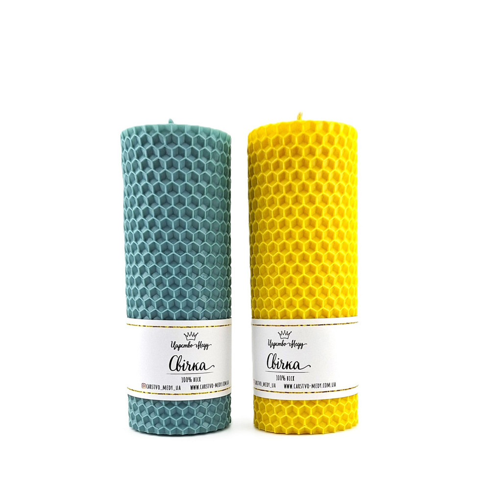 Набір патріотичних свічок із вощини Царство Меду 2 шт по 13 см жовто-блакитні. Одеса - фото 2