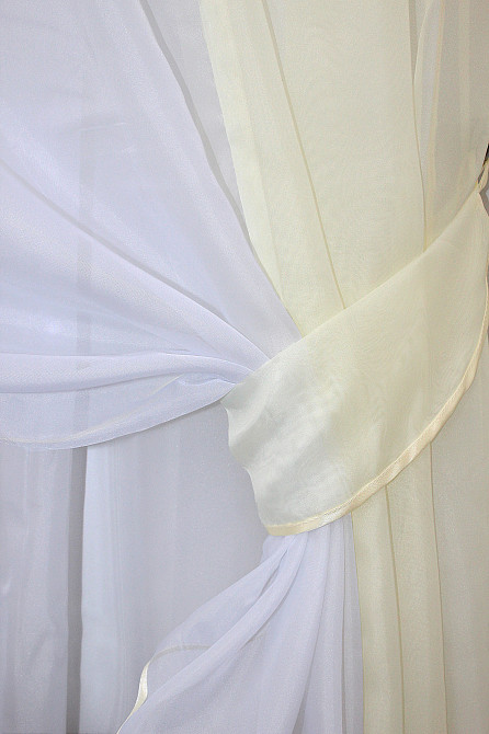 Кухонний комплект VR-Textil № 038к шторки і тюль бежевий з білим 280х170 см (50-328) Київ - фото 3