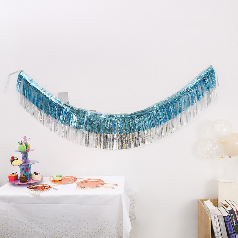 Гирлянда из дождика для фотозоны 180 на 35 см серебристо-голубой Киев - изображение 1