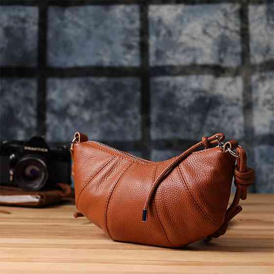 Напівкругла сумка жіноча з натуральної шкіри Коричневий (Vintage) Київ