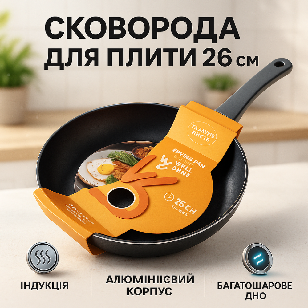 Сковорода для приготування на індукційній плиті WELL DONE WD-1016W 26 см, Сковорода з алюмінієвим шаром TW-16 Львів - фото 18