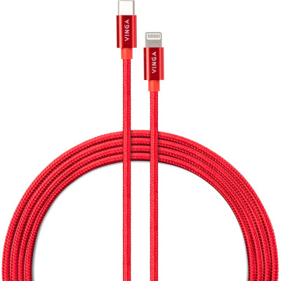 Дата кабель USB-C to Lightning 1.0m 20W Nylon Red Vinga (VCDCCLM531) Винница - изображение 1