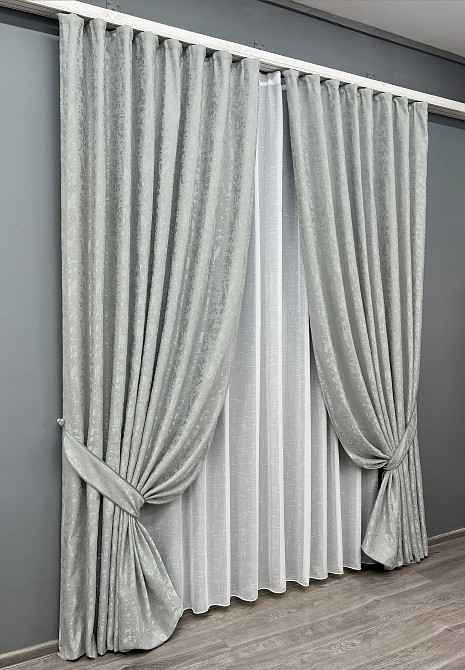 Комплект готових штор VR-Textil Льон мармур Pavliani ХО № 1911ш Світло-сірий 150х280 см 2 шт (33-0961) Київ - фото 11