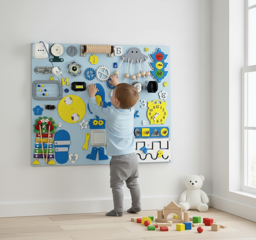Игрушки от 6 месяцев для развития мелкой моторики Доска для мальчика 50x60 Бизиборд развивающая деревянная игрушка Монтессори Тернополь - изображение 12