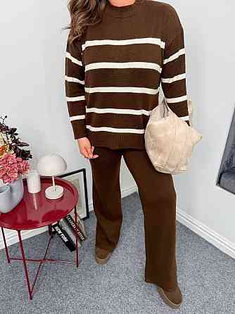 Женский теплый базовый костюм двойка: свитер и штаны машинная вязка с добавлением ангоры Шоколад Одесса