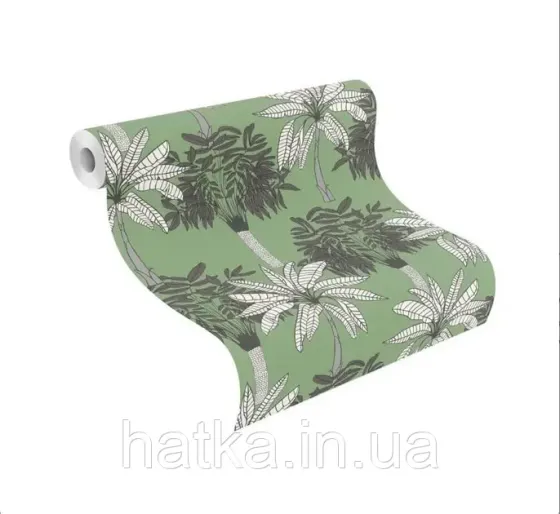 Шпалери вінілові на флізеліні Rasch Clasik 0,53 джунглі дерева пальми білі чорні на зеленому Київ