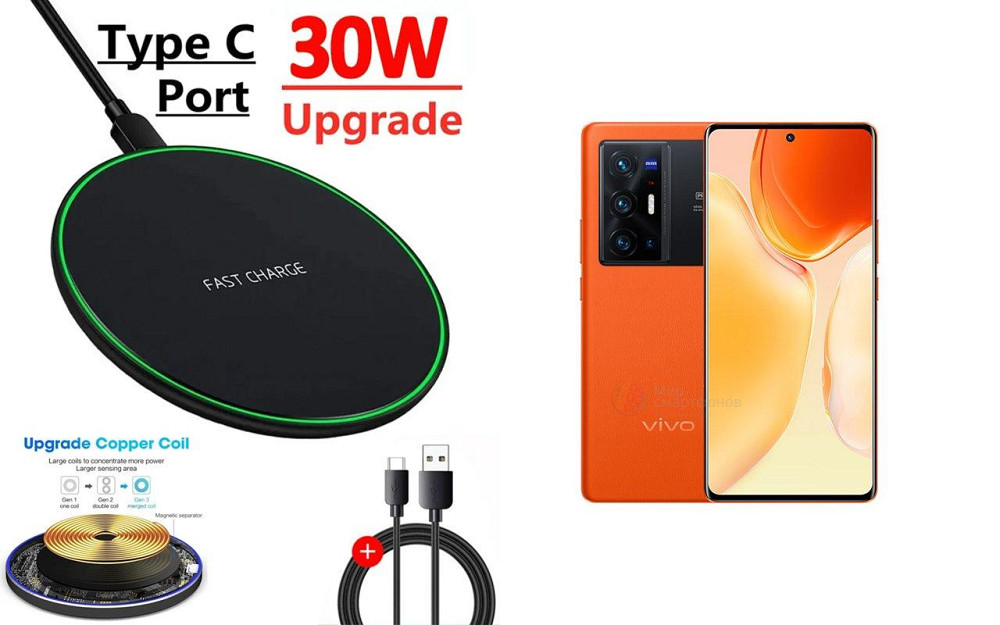Бездротовий зарядний пристрій Copper до 30W для Realme GT5 Pro, realme GT7 Pro, USB-C, LED Київ - фото 1
