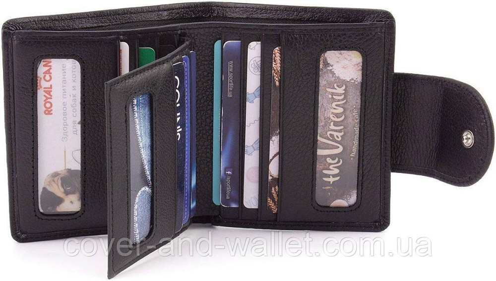 Компактный женский кожаный кошелек черного цвета на много карточек ST 415 Киев - изображение 9