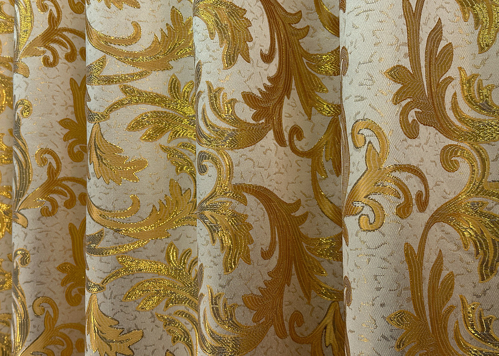 Комплект готовых штор VR-Textil Жаккард Завиток с люрексом № 1645ш Молочный с золотистым 145х170 см 2 шт (35-0266) Киев - изображение 6