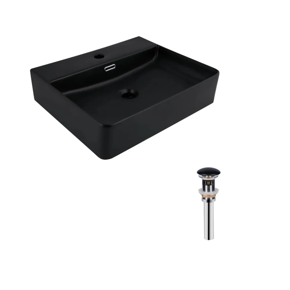 Комплект Qtap Nando LT: Раковина підвісна прямокутна 500х420х130 мм Matt Black + Донний клапан PU03O Київ - фото 9