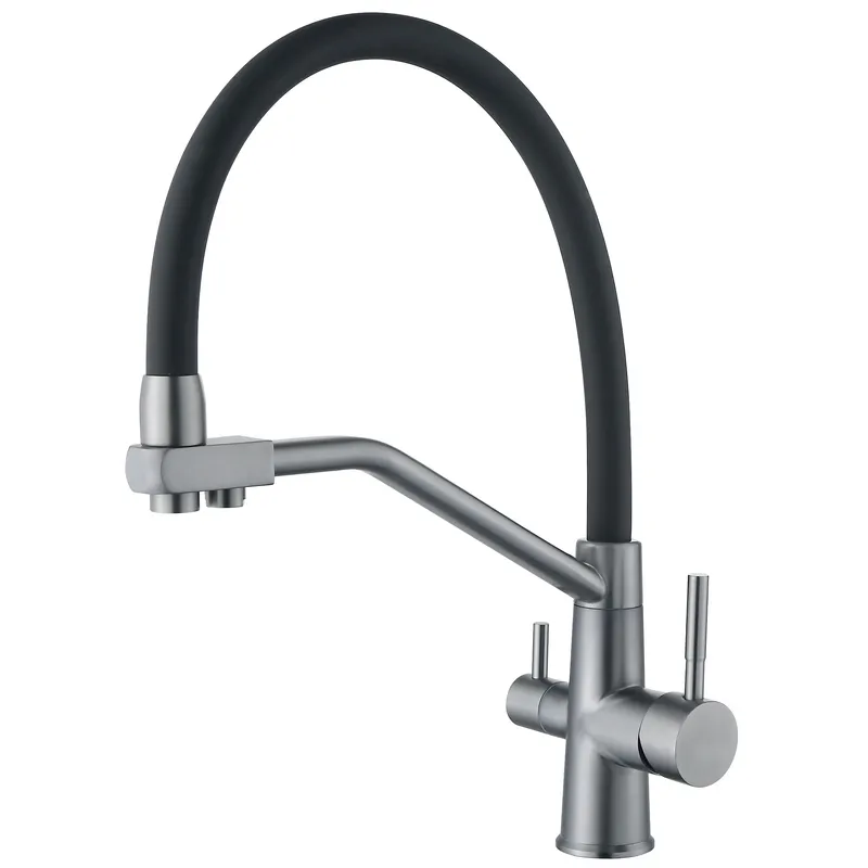 Кухонный смеситель Zerix FUL-021 Graphite с силиконовым изливом из нержавеющей стали SUS304 с выходом для питьевой воды ZX5999 Харьков - изображение 2