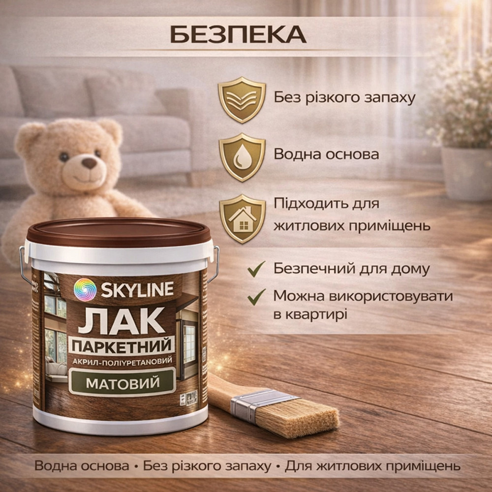 Лак для підлоги матовий Skyline паркетний, акрил-поліуретановий, водний, зносостійкий, без запаху, 10 л Харків - фото 8