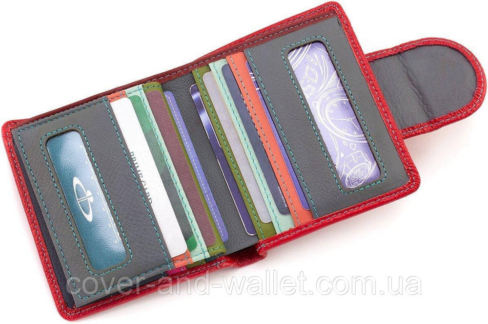 Компактний женский кошелек из натуральной кожи на магнитах красного цвета ST Leather Киев - изображение 6