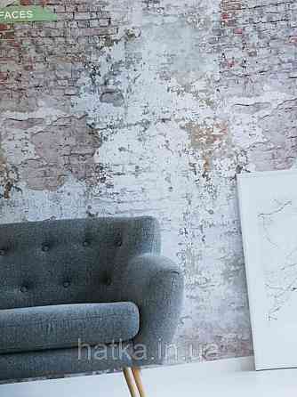 Шпалери вінілові Grandeco One roll one motif 2 A42301 панно 3д лофт під цеглу під штукатурку коричневий сірий Київ
